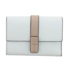 【値下げ】 LOEWE ロエベ トライフォールド コンパクトウォレット 三つ折り財布 C660TR2X01 レディース レザー ライトブルー/ベージュ/カーキ 【中古】