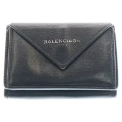 BALENCIAGA (バレンシアガ) ペーパーミニウォレット 三つ折り財布 コインケース ブラック レザー 391446