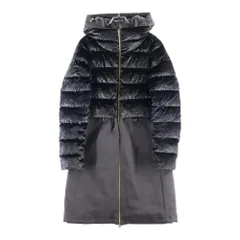 HERNO (ヘルノ) ベロア ベルベット スウェット切り替え フーデッド ジップアップ ダウン ロング ジャケット コート ブラウン レディース PI1005D-15019-9480