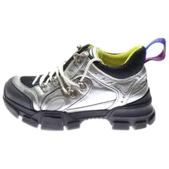 GUCCI (グッチ) フラッシュトレック ビジュー ラバーロゴ ローカットシューズ スニーカー シルバー/ブラック レディース