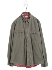 【お得なクーポン配布中!】 90s USA製 エルエルビーン コットン ツイル 長袖 シャツ メンズ L / 古着 オールド チェック フランネル ライナー付き ジャケット カーキ