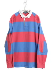 【お得なクーポン配布中!】 90s ポロ ラルフローレン ボーダー 長袖 ラガーシャツ メンズ XL / 古着 オールド ラグビー 長袖シャツ ポロシャツ 大きいサイズ ツートン