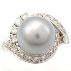 MIKIMOTO 10mm 0.31ct Pearl Ring, Size 7, Blue Pearl with Diamond, Pt900 Platinum, Blue-Gray, Pearl Jewelry, Item No. 4771