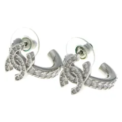 CHANEL (シャネル) ココマーク フープピアス ラインストーン メッキ シルバー金具