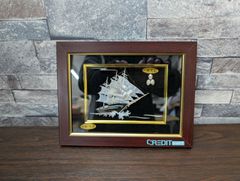 中古】伊製ミラノスカラ座クロモリトグラフアート（23金箔、栗材