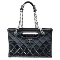 CHANEL (シャネル) ココマーク マトラッセ ボーイシャネル ラムスキン 2WAY レザーハンドバッグ チェーンショルダーバッグ ブラック SV金具