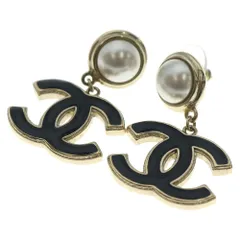 CHANEL (シャネル) ココマーク フェイクパール ピアス ブラック×ホワイト×ゴールド GP