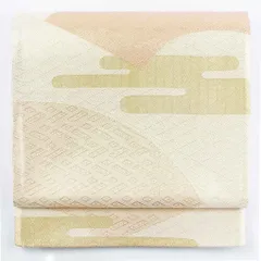 袋帯 幅31cm 長さ427cm レディース 扇面 秋冬春用 正絹（シルク）ゴールド 美品 リメイク リユース リサイクル【呉服のきくや】