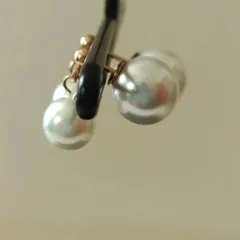 NO176　ダブルパールピアス・パールキャッチ付き・ステンレス