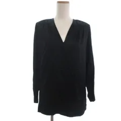 イヴサンローラン YVES SAINT LAURENT Vネック プルオーバー ブラウス シルク100％ 長袖 黒 36 ■GY47