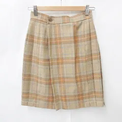 キース KEITH スカート プリーツスカート 膝丈 チェック 毛 ベージュ 茶 オレンジ ブラウン S
