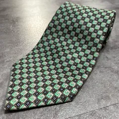 【BVLGARI】ブルガリ 幾何学柄ネクタイ 幾何学モチーフ シルク100% メンズ イタリア製 グリーン 緑色 ベージュ 小紋柄 ビジネスネクタイ ブランドネクタイ フォーマルネクタイ 幾何学デザイン　最高級　セッテピエゲ