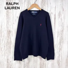 90s Polo By Ralph Lauren ポロバイラルフローレン ポニーロゴ刺繡 ラムウールニット Vネック セーター ネイビー メンズ 長袖 トップス