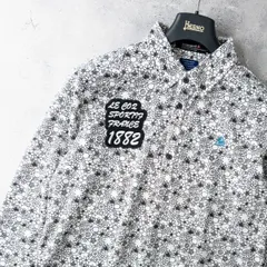 le coq sportif ルコック スポルティフ 吸汗速乾 ストレッチ 花柄 モノグラム 長袖 ボタンダウン ポロシャツ メンズ LL 白 ホワイト ゴルフ
