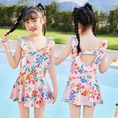 【新品・未使用】キッズ 水着 女の子 ワンピース ワンピース水着 幼稚園 保育園 小学校 水泳教室 水着 子供 ショートパンツ スイミング プール 海 花柄 フリル チュール 100 110 120 130?水遊び 体型カバー 動きやすい 女児用