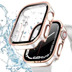 【Applewatch 41mm 防水 ホワイト&ローズゴールド】防水 一体型 新デザイン 3D直角エッジ 超薄型 PC+ガラス素材 高透過率 カバーキズ防止 簡単に取り付け・取 全面保護