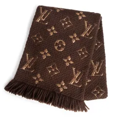 ルイ ヴィトン M71383 エシャルプ ロゴマニア シャイン ウール シルク マロン ブラウン ストール マフラー LOUIS VUITTON（美品）