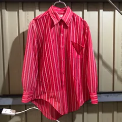 2229 Masterbuilt 長袖シャツ レッド M 相当 マスタービルト ストライプ柄 70s 古着卸 アメリカ仕入