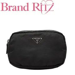中古 プラダ ABランク 三角ロゴプレート ポーチ ブラック ナイロン レザー レディース PRADA 【送料無料】【西神店】