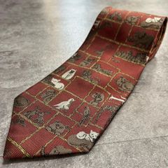 【銀座田屋】アニマル柄ネクタイ 動物モチーフ シルク100% メンズ 日本製 レッド 赤色 総柄 ビジネスネクタイ ブランドネクタイ フォーマルネクタイ 動物デザイン