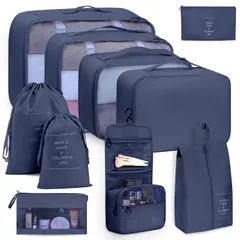 【在庫セール】トラベルポーチ 10点セット 旅行用ポーチ 目に見えるメッシュデザイン 撥水加工 衣類仕分け 旅行用 出張 衣類 整理 便利グッズ (紺)