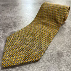 【Christian Dior】クリスチャンディオール 幾何学柄ネクタイ 幾何学モチーフ シルク100% メンズ イタリア製 グレー 灰色 イエロー 黄色 小紋柄 ビジネスネクタイ ブランドネクタイ フォーマルネクタイ 幾何学デザイン