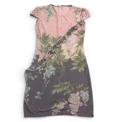 希少デザイン　LEONARD　レオナール　半袖　ワンピース　ピンク　フリル　サイズ36　シルク100％　花柄