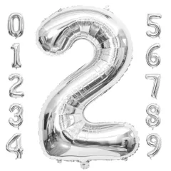 数字 バルーン 数字バルーン 【40インチ・簡単設置・選べる0~9】 風船 バルーン 数字 ナンバーバルーン バースデー 誕生日 飾り付け アルミ風船 大きい ビッグ 約100cm 記念日 カーニバル イベント お祝い 撮影 適用 ストロー付き (シルバー-2