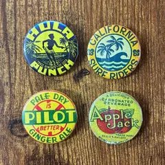 【缶バッジ】4種セット JUICE等 USヴィンテージ風 アメリカン雑貨 缶バッチ