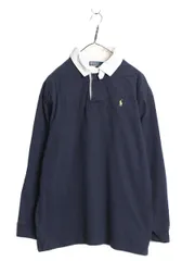 【お得なクーポン配布中!】 00s ポロ ラルフローレン 長袖 ラガーシャツ メンズ L / オールド ラグビー コットン 長袖シャツ ワンポイント ポロシャツ カットソー 紺