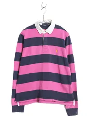 【お得なクーポン配布中!】 ラルフローレン ボーダー 長袖 ラガーシャツ レディース L / 古着 ポロ 長袖シャツ ラグビー コットン ポロシャツ ワンポイント ツートン