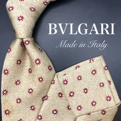 【美品】BVLGARI ネクタイ 小紋柄 縞模様 ベージュ ブラウン 太陽
