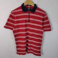 adidas アディダス ハーフジップ ポロシャツ ボーダー レッド Sサイズ メンズ 古着 スポーツMIX ストリート