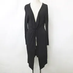 グランターブル GRAND TABLE カットソー カーディガン ロング丈 長袖 羽織 紐ベルト 異素材切替 ニット シフォン 黒 ブラック 9号