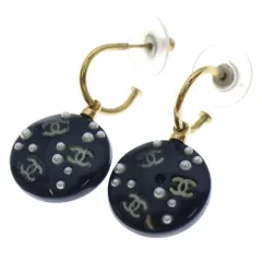CHANEL (シャネル) フープピアス ココマーク フェイクパール ネイビー ゴールド 03P