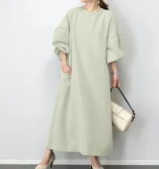 長袖ワンピース  レディース バルーンスリーブ ゆったり 体型カバー 無地