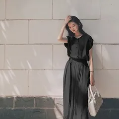 ワンピース ノースリーブ レディース  シフォンロングワンピース ブラック