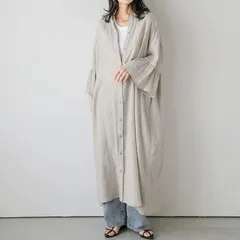 ロングスリーブワンピース  長袖シャツワンピース レディース  フレアスリーブ  ゆったり カジュアル 体型カバー アプリコット