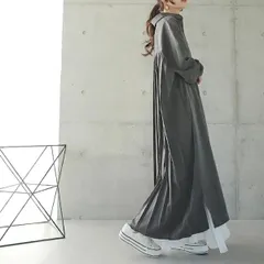 ロングスリーブワンピース  長袖シャツワンピース レディース  バックプリーツ  ゆったり カジュアル 体型カバー ダークグレー