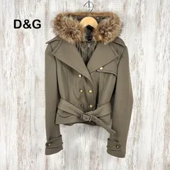 D&G DOLCE&GABBANA ドルチェアンドガッバーナ リアルファー レオパード DGロゴボタン ウール シルク 2way ショート丈 Pコート カーキ レディース アウター