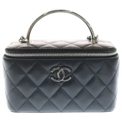 CHANEL (シャネル) マトラッセ ココマーク トップハンドル ラムスキン レザー 2WAY ハンド チェーン ショルダーバッグ シルバー金具 ブラック