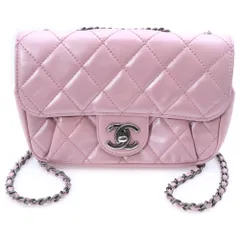 CHANEL (シャネル) ミニマトラッセ ココマーク ターンロック シャイニーカーフスキン レザー Sフラップ Wチェーン ショルダーバッグ シルバー金具 ピンク 21番台