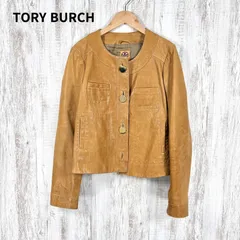 TORY BURCH トリーバーチ 金ボタン ノーカラー レザージャケット ベージュのサムネイル