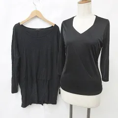 コムサイズム COMME CA ISM カットソー 2枚セット 七分袖 長袖 Vネック ブラック 黒 M