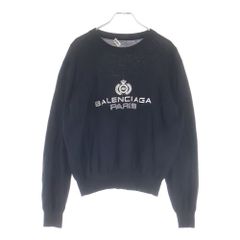 美品✨BALENCIAGA バレンシアガ ロゴ刺繍 クロップド丈ニット ブラック