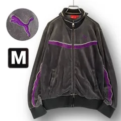 PUMA プーマ★ベロアトラックジャケット★ジャージトップ★ダブルジップ/ラインリブ★刺繍ロゴ★グレーxブルー★メンズM     #2603M035