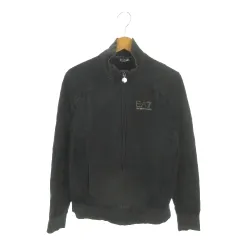 エンポリオアルマーニ EMPORIO ARMANI EA7 ジャケット XS 黒 ブラック スタンドカラー ジップアップ ロゴ /MN19 ■GY99