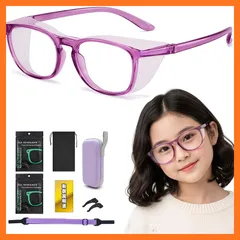 【新品】 [COZENRE] 花粉防止メガネ 子供用 花粉症 メガネ 6-14歳【8点セット】曇らない 両面曇り止め ブルーライトカット ドライアイ 花粉対策 飛沫防止 防塵 紫外線対策 パープル 0