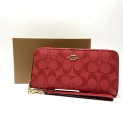 ★COACH コーチ シグネチャー 長財布 C4452 ジッピーウォレット ストラップ レッド 箱付属 中古 ★007326