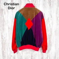 古着 90s Christian Dior ヴィンテージ クリスチャンディオール CDロゴ刺繡 フロッキー マルチカラー カラフル チェック ブルゾン レッド レトロのサムネイル